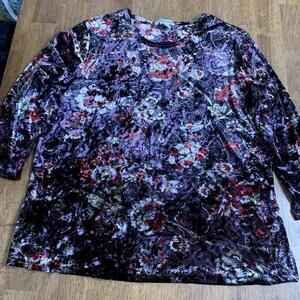 VTG 90s Y2K Notation Women Top Sz L Purple Floral Velvet Whimsigoth Fairy grunge